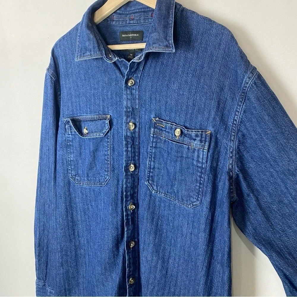 Banana Republic Men's Denim Striped Shirt Jacket Size X-Large‎